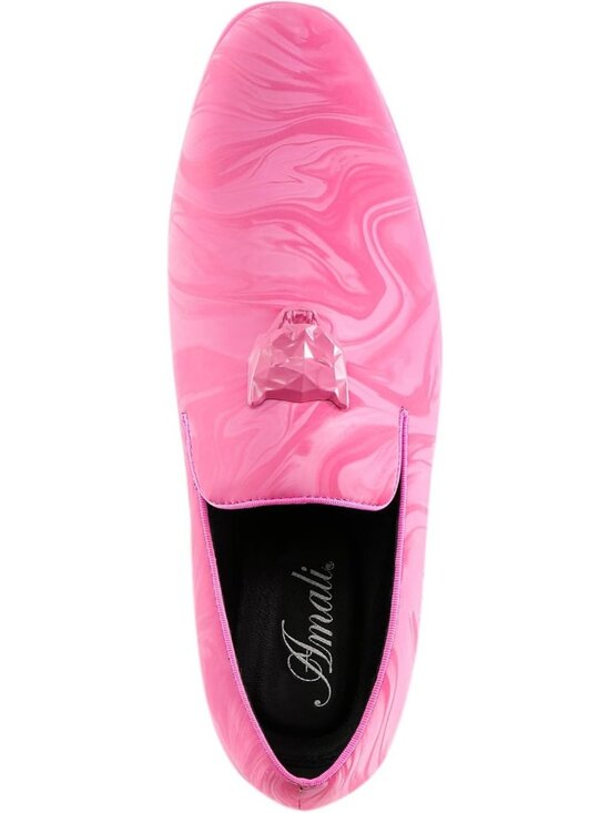 Amali Men\'s Pink Jano Paisley Embossed Velvet Loafers Trim Slip On Tuxedo Shoes